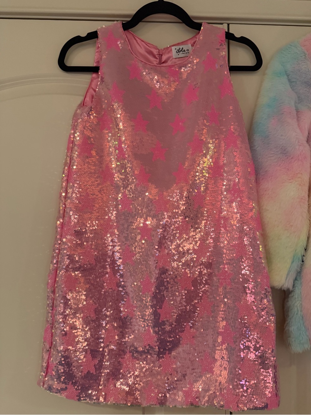 Lola + the boys sequin pink star sleeveless tank dress sheath girls 12 nwot